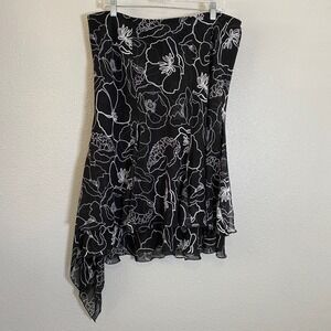 Lane Bryant Dark Feminine Tropical Black Floral Summer Asymmetrical Skirt 14/16